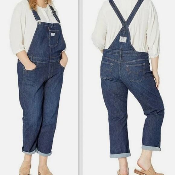 New Levi's Cropped Stretch Denim Overalls $128 PLUS SIZE 16W - Picture 2 of 5